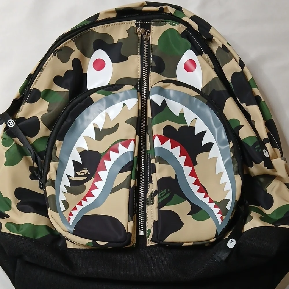 Bape Camo Shark Backpack - Green/Beige/Black